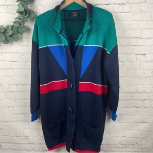 KRISS Vintage Colorblock Knit Made in Sweden Tunic Cardigan Sweater size L